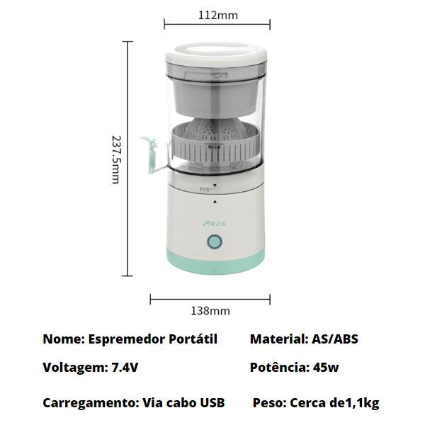 Espremedor Portátil Multifuncional Elétrico USB 45w - TurboJuicer®️ - Lojas Morangoni