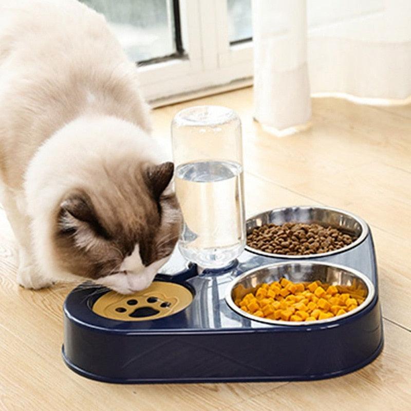 Comedouro 3 em 1 Automático Com Água para Cães e Gatos em Aço Inoxidável - Lojas Morangoni