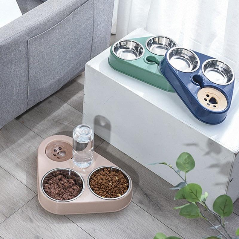 Comedouro 3 em 1 Automático Com Água para Cães e Gatos em Aço Inoxidável - Lojas Morangoni