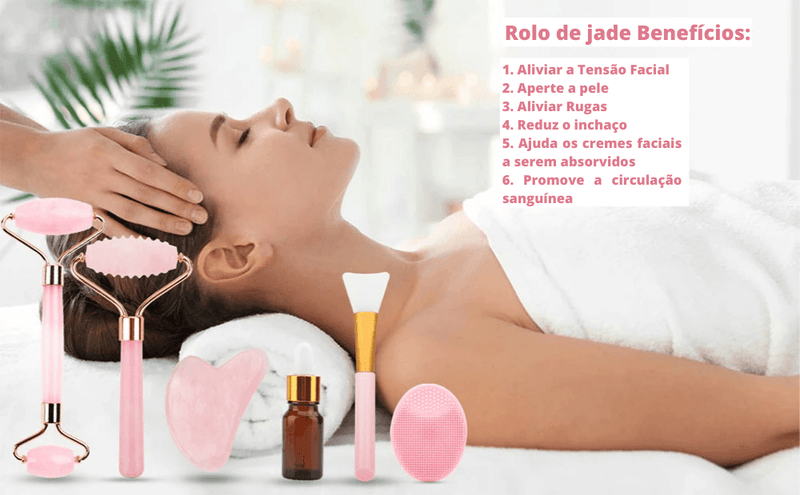 Conjunto Jade Facial Massageador Quartzo Kit Completo 6 Peças Lifting - Lojas Morangoni